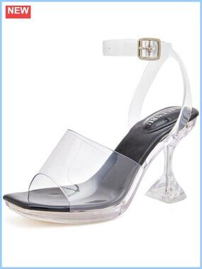 Clear Strappy Heels Transparent Ankle Strap Platform Heel Square Toe Women's